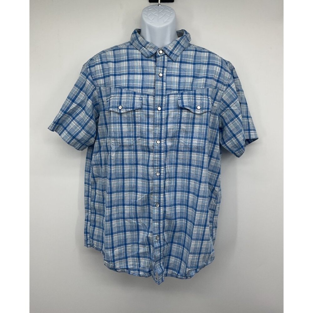 Columbia Mens Blue Plaid Short Sleeve Button-Up Shirt Size L 100% Cotton